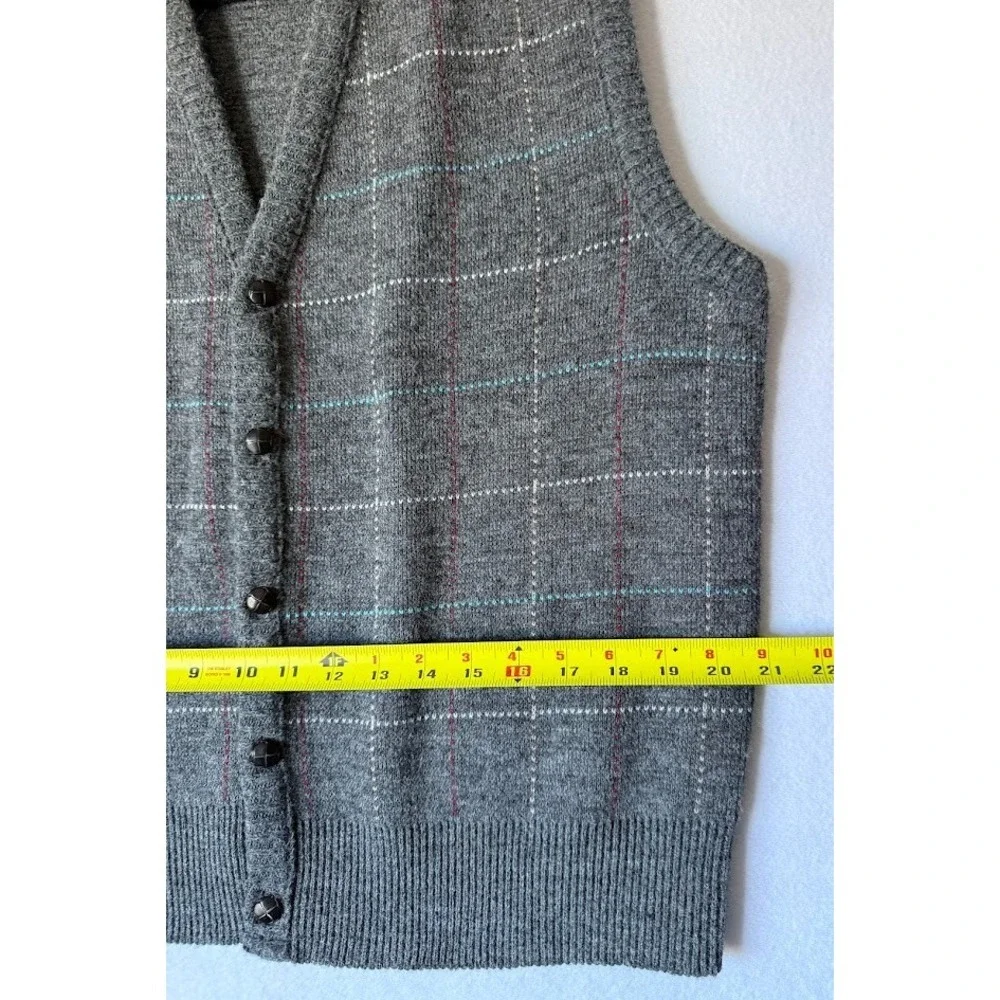 VTG Van Heusen Sportwear Vest Men Large Gray Windowpane Button Front Made In USA - Picture 5 of 11